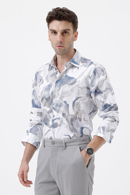 WHITE COTTON PRINT SHIRT