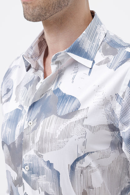 WHITE COTTON PRINT SHIRT