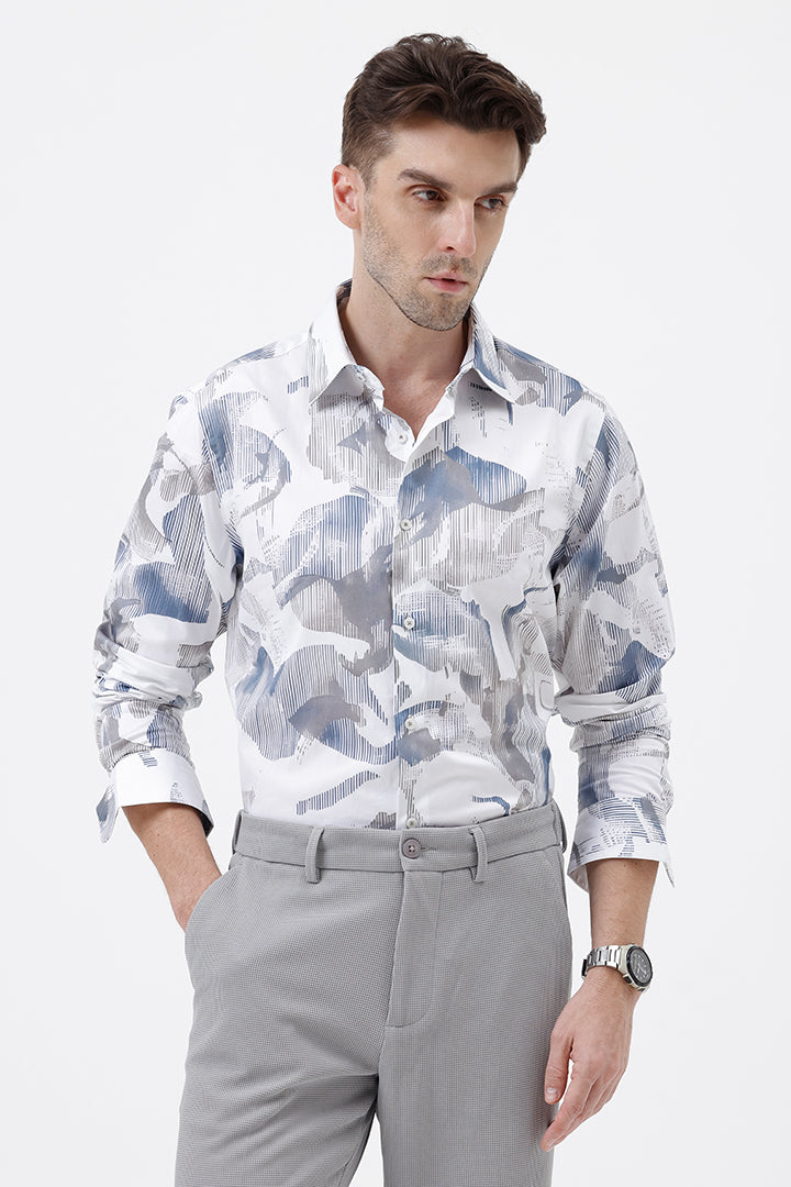 WHITE COTTON PRINT SHIRT
