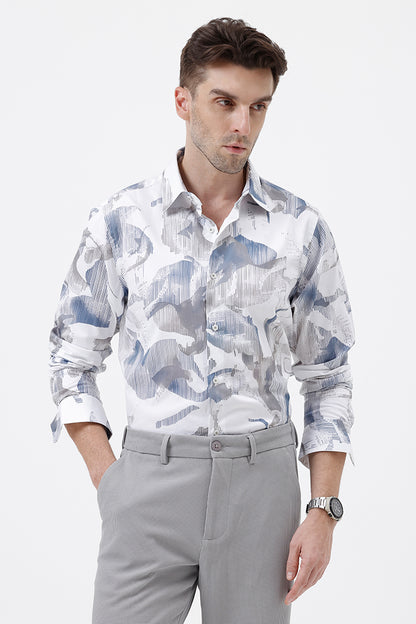 WHITE COTTON PRINT SHIRT