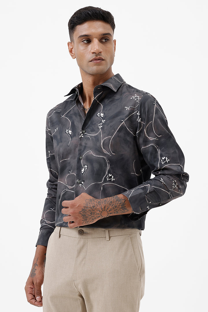 BROWN LEAF COTTON PRINT SHIRT