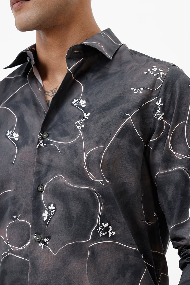 BROWN LEAF COTTON PRINT SHIRT