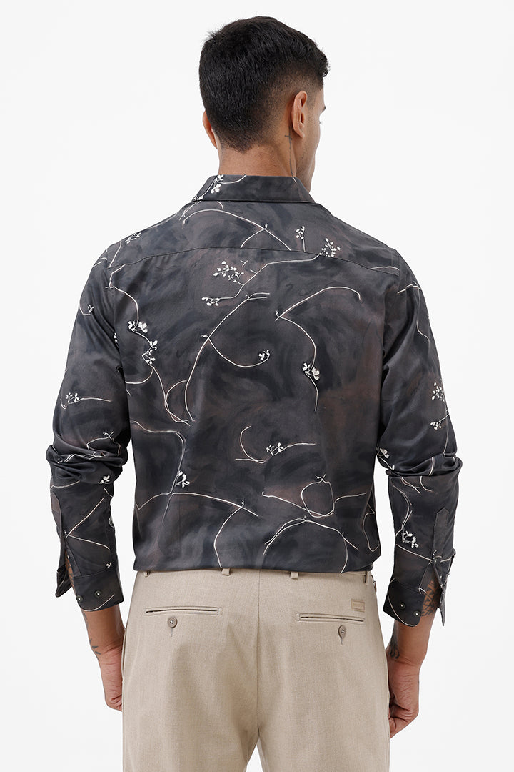 BROWN LEAF COTTON PRINT SHIRT