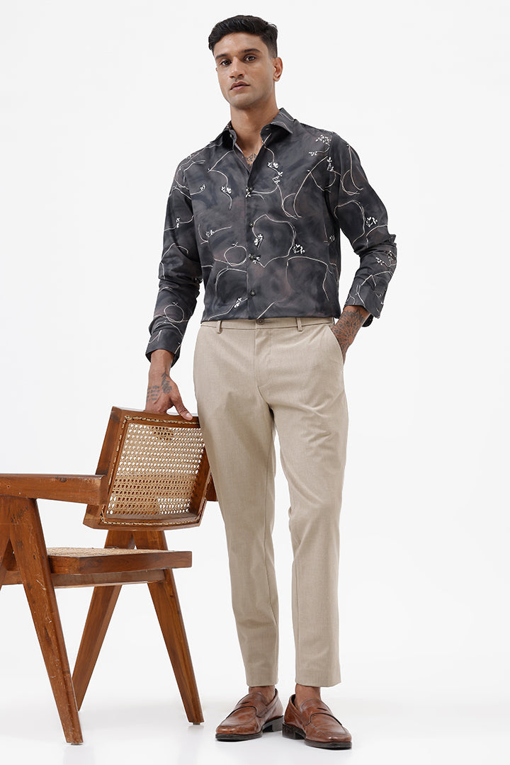 BROWN LEAF COTTON PRINT SHIRT