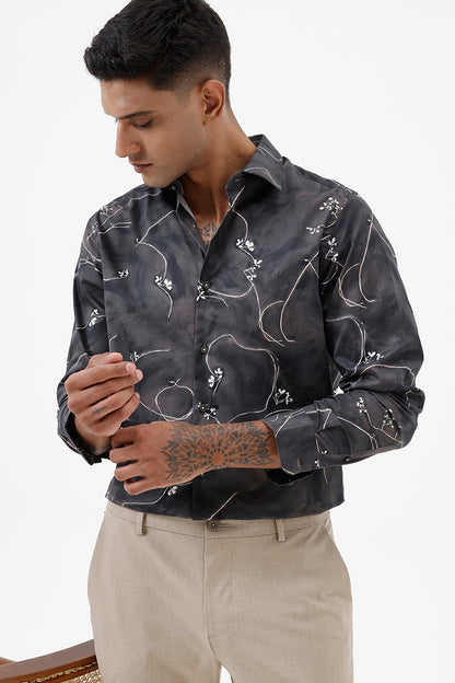 BROWN LEAF COTTON PRINT SHIRT
