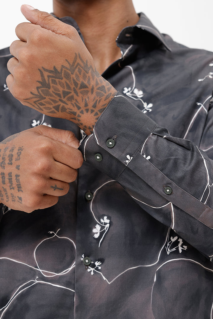 BROWN LEAF COTTON PRINT SHIRT