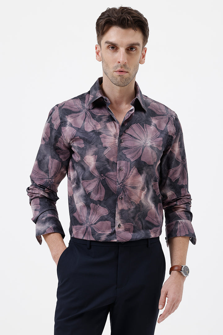 RUST LEAFY COTTON PRINT SHIRT