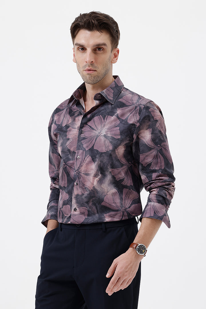 RUST LEAFY COTTON PRINT SHIRT