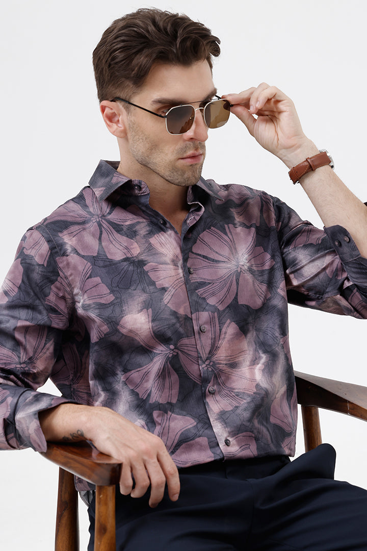 RUST LEAFY COTTON PRINT SHIRT
