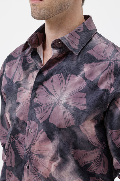 RUST LEAFY COTTON PRINT SHIRT