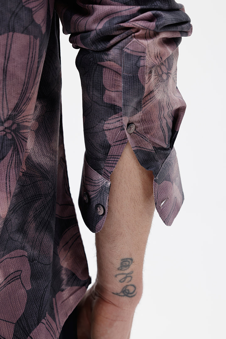 RUST LEAFY COTTON PRINT SHIRT