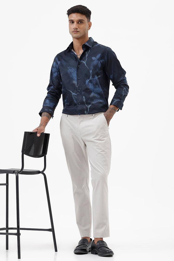 NAVY LEAF COTTON PRINT SHIRT