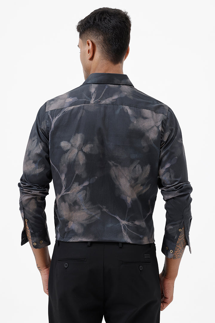 UMBER BROWN LEAF COTTON PRINT SHIRT