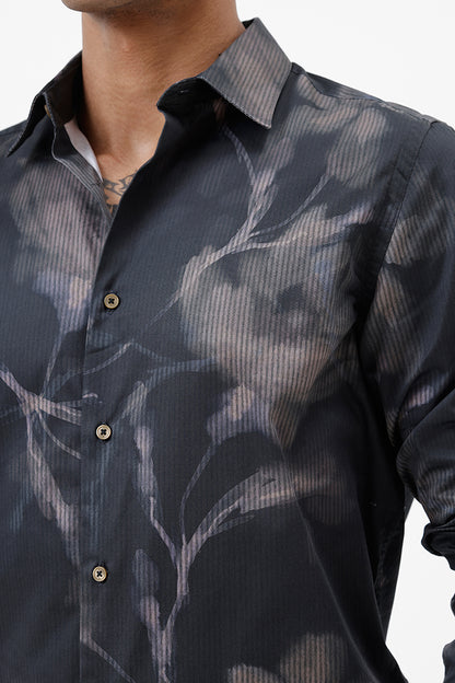 UMBER BROWN LEAF COTTON PRINT SHIRT