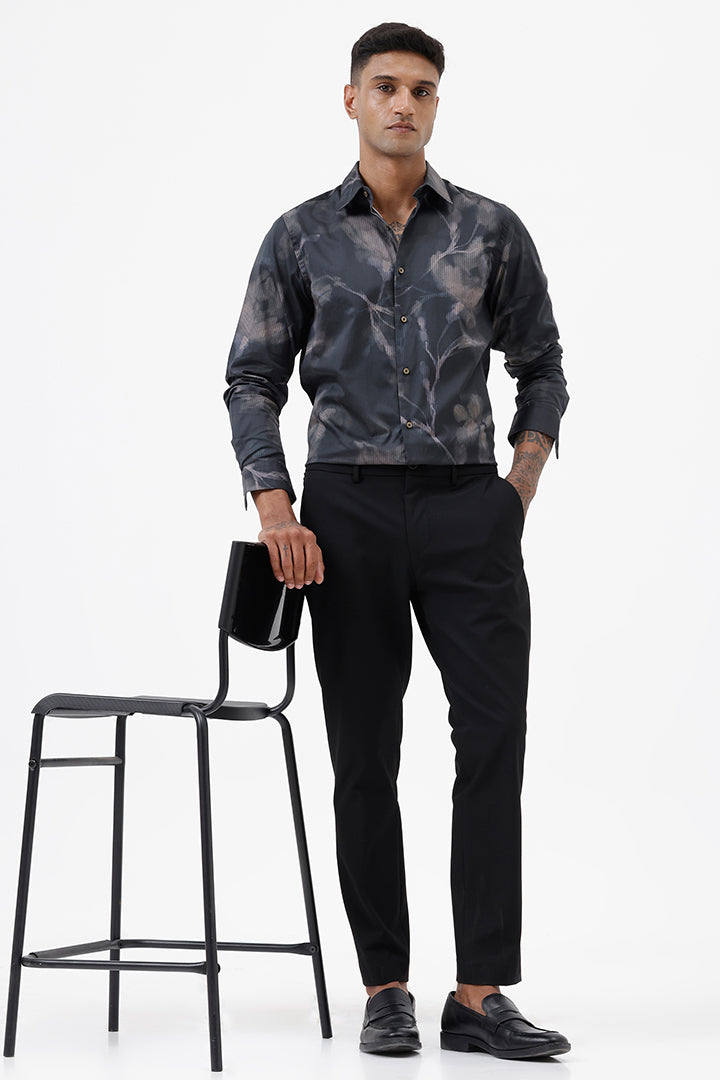 UMBER BROWN LEAF COTTON PRINT SHIRT
