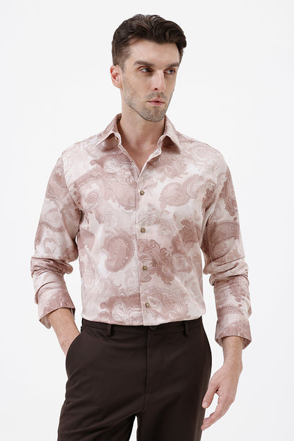 CARAMEL PAISLEY COTTON PRINT SHIRT