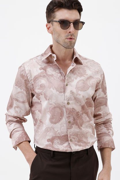 CARAMEL PAISLEY COTTON PRINT SHIRT