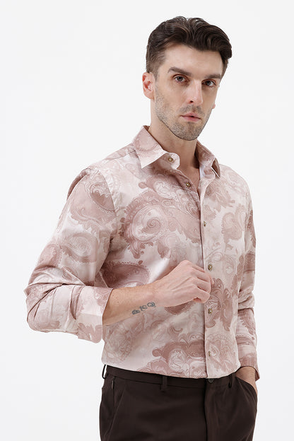 CARAMEL PAISLEY COTTON PRINT SHIRT