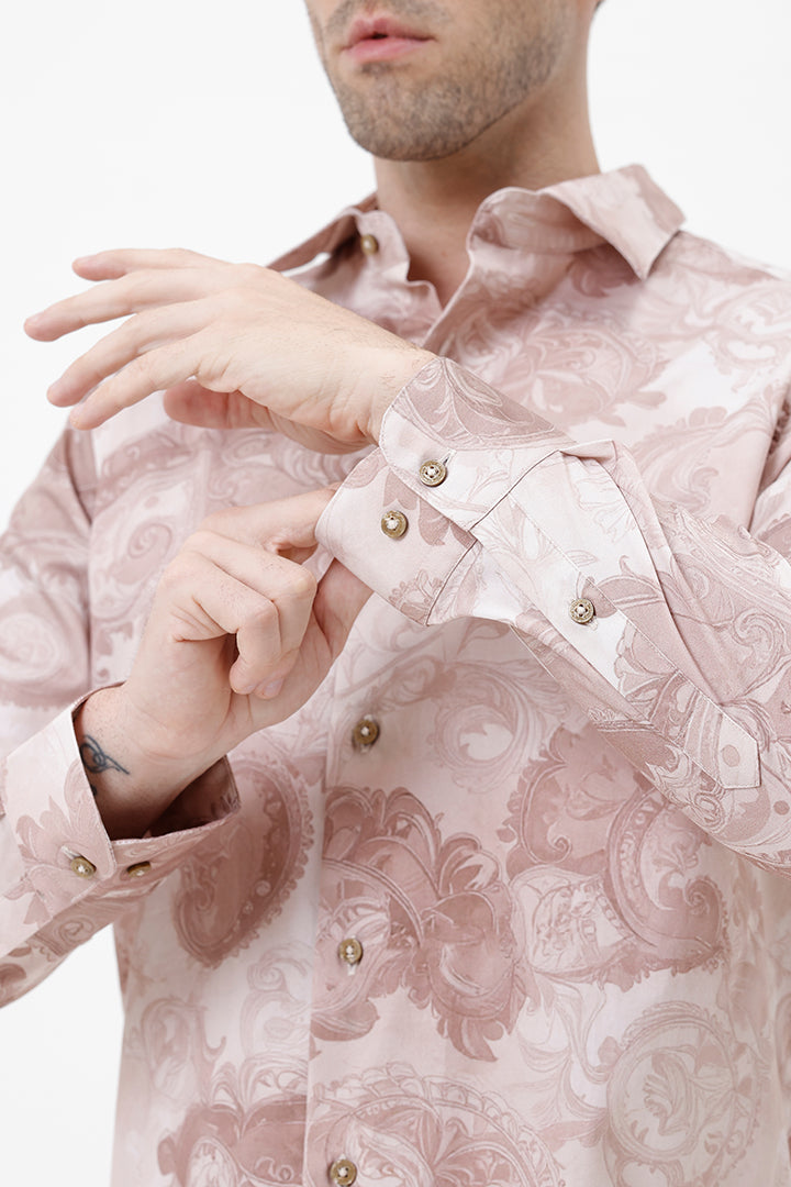 CARAMEL PAISLEY COTTON PRINT SHIRT