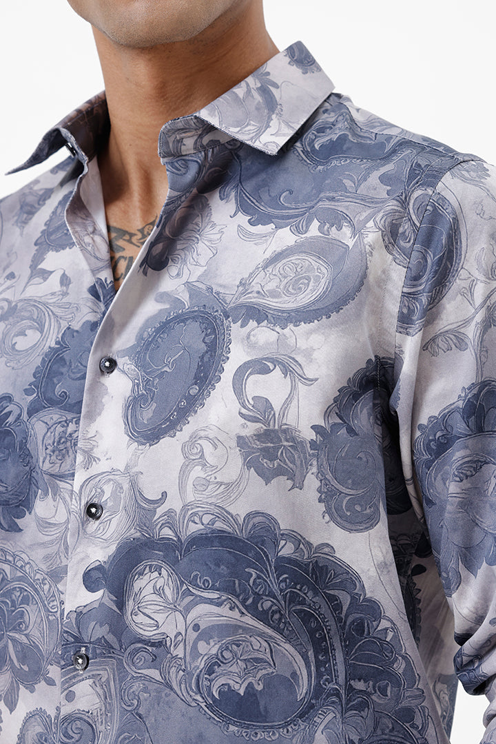 SLATE BLUE PAISLEY COTTON PRINT SHIRT