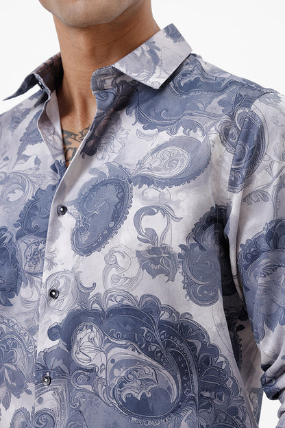 SLATE BLUE PAISLEY COTTON PRINT SHIRT