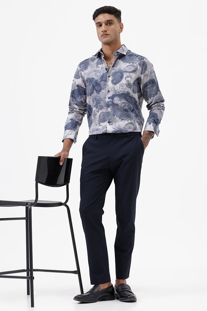 SLATE BLUE PAISLEY COTTON PRINT SHIRT