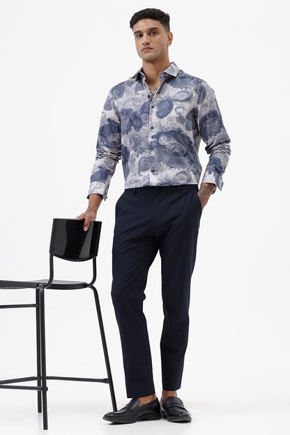 SLATE BLUE PAISLEY COTTON PRINT SHIRT