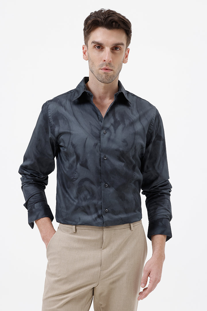 CHARCOAL GREEN PAISLEY COTTON PRINT SHIRT