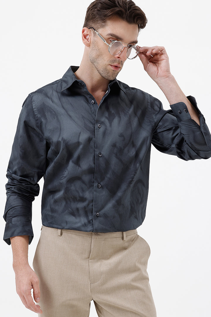 CHARCOAL GREEN PAISLEY COTTON PRINT SHIRT