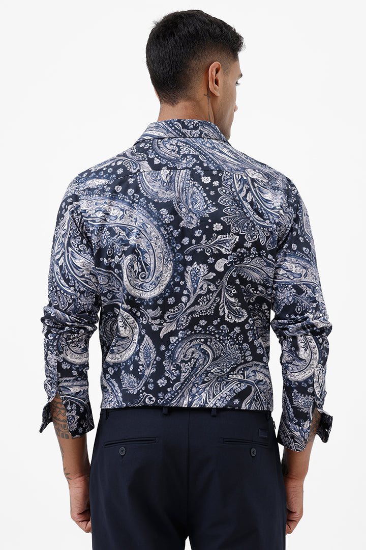 INK BLUE PAISLEY COTTON PRINT SHIRT