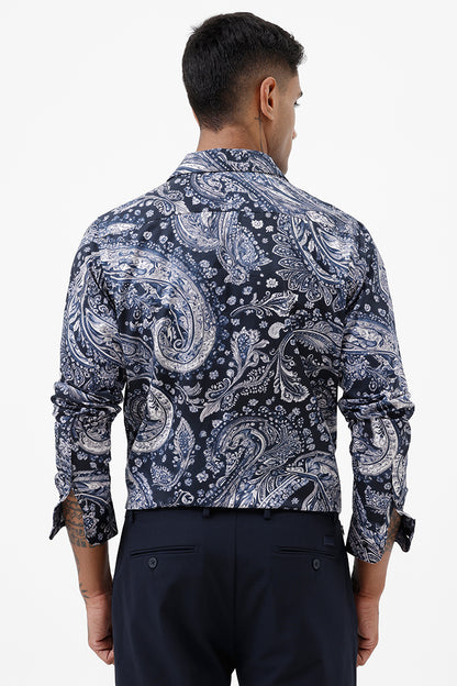 INK BLUE PAISLEY COTTON PRINT SHIRT