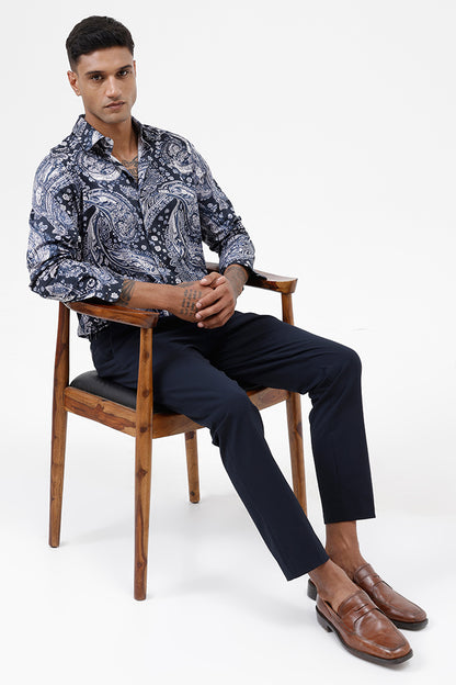 INK BLUE PAISLEY COTTON PRINT SHIRT