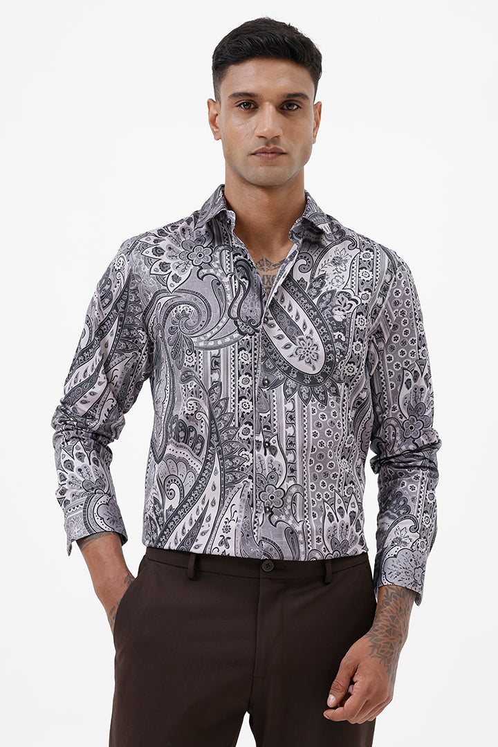 STONE PAISLEY COTTON PRINT SHIRT