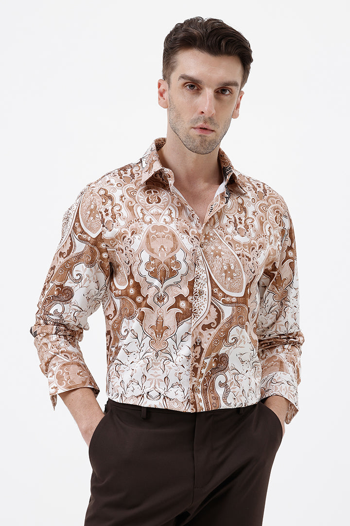 LT. BROWN PAISLEY COTTON PRINT SHIRT