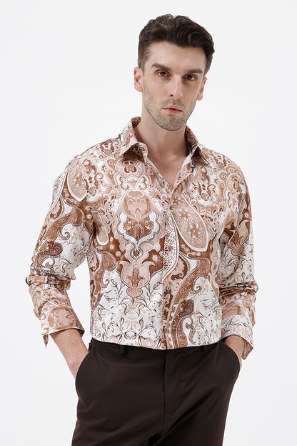 LT. BROWN PAISLEY COTTON PRINT SHIRT
