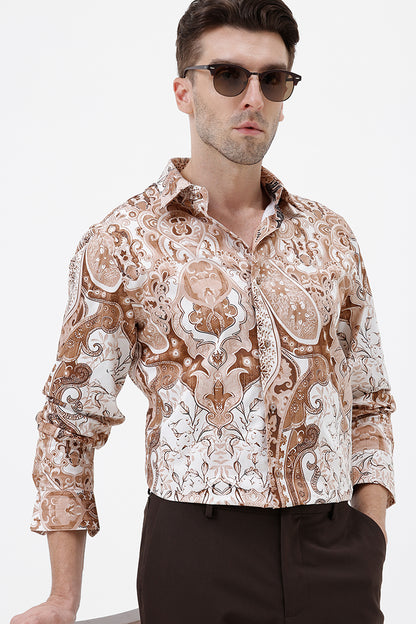 LT. BROWN PAISLEY COTTON PRINT SHIRT