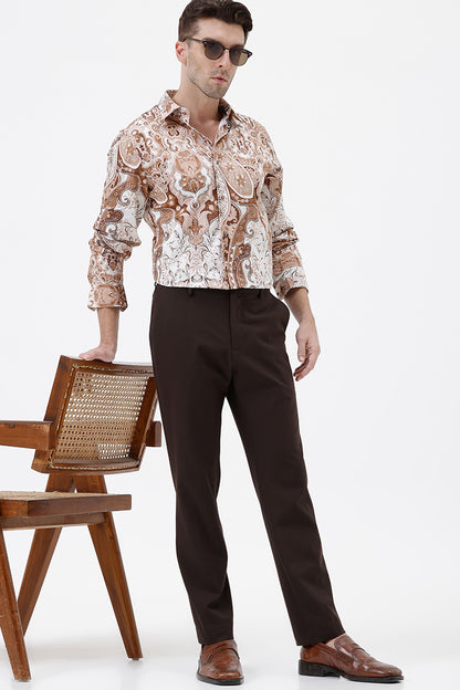 LT. BROWN PAISLEY COTTON PRINT SHIRT