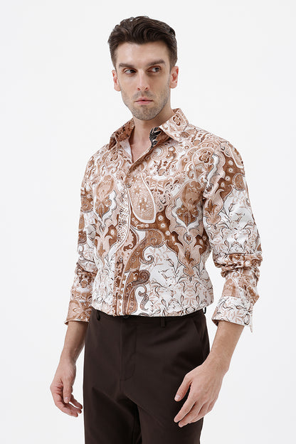 LT. BROWN PAISLEY COTTON PRINT SHIRT