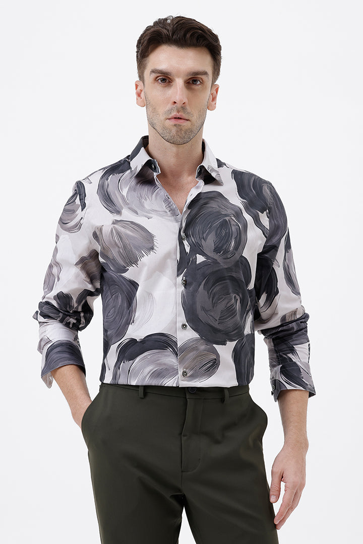 WHITE MIST FLORAL COTTON PRINT SHIRT