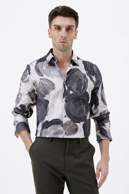 WHITE MIST FLORAL COTTON PRINT SHIRT