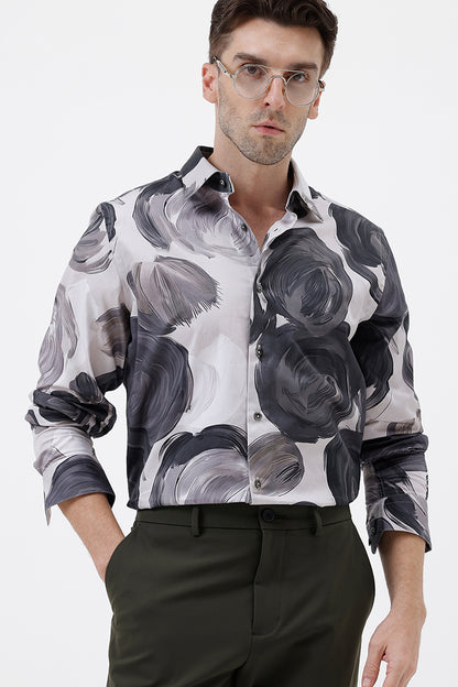 WHITE MIST FLORAL COTTON PRINT SHIRT