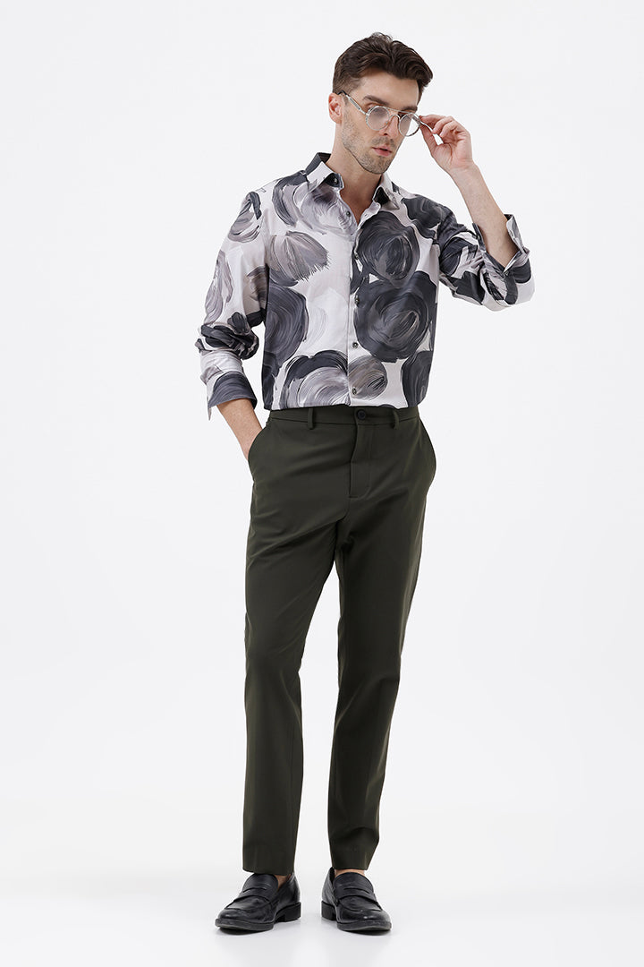 WHITE MIST FLORAL COTTON PRINT SHIRT