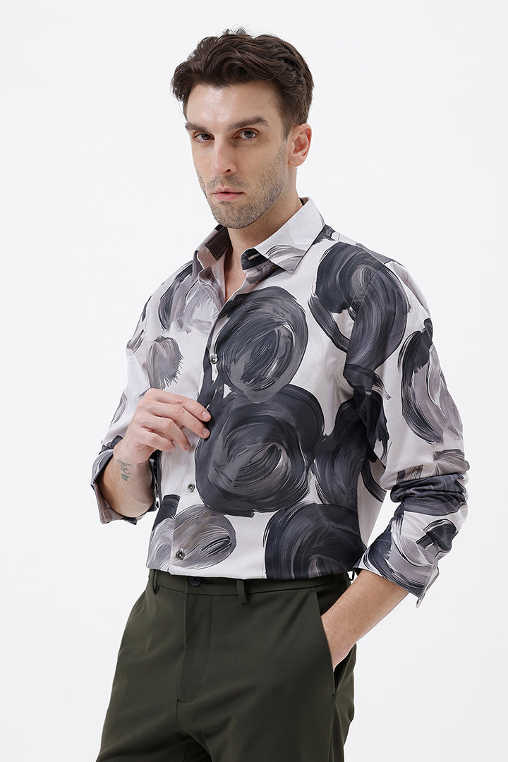 WHITE MIST FLORAL COTTON PRINT SHIRT