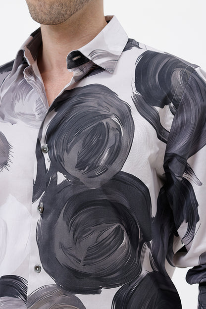 WHITE MIST FLORAL COTTON PRINT SHIRT