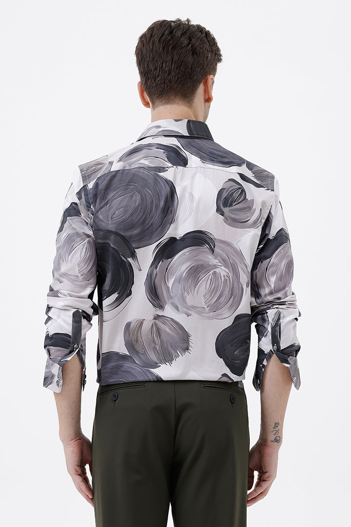 WHITE MIST FLORAL COTTON PRINT SHIRT