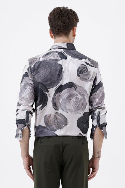 WHITE MIST FLORAL COTTON PRINT SHIRT