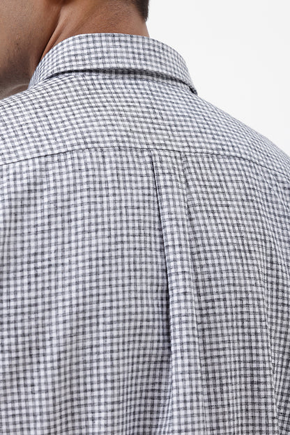 GREY MELANGE COTTON CHECK SHIRT