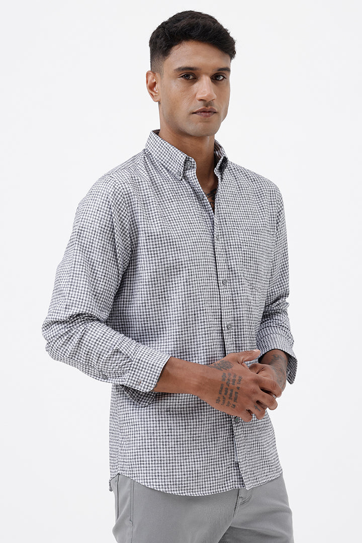 GREY MELANGE COTTON CHECK SHIRT