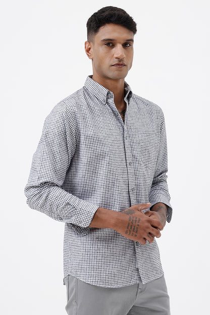 GREY MELANGE COTTON CHECK SHIRT