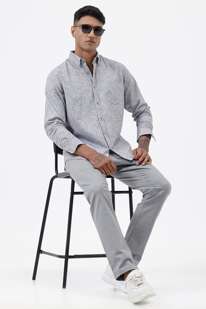 GREY MELANGE COTTON CHECK SHIRT